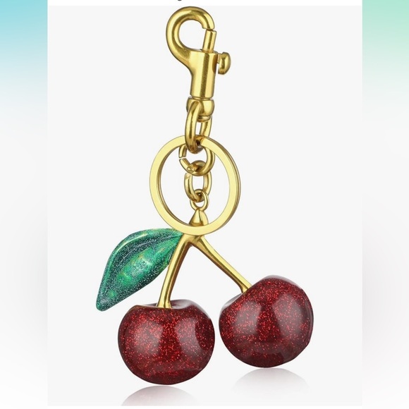 Accessories - Cherry bag charm with green leaf and Gold Hardware perfect for your coac…
